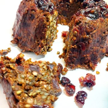 Vegan Cranberry and Lentil bake with slice cut